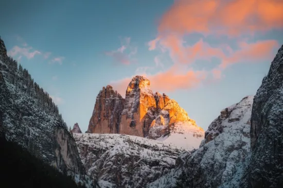 Stunning Dolomiti Mountains in Orange Sunrise, Italy, South Tyrol